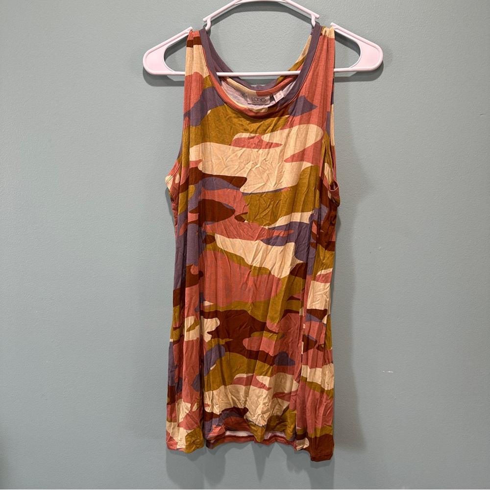 LOGO Camouflage Sleeveless Tunic Top Swingy Flowy